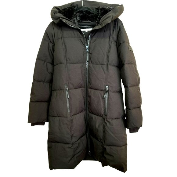 Calvin Klein Black Hooded Puffer Coat With Zippered Pockets Size Large NEW - Picture 1 of 5